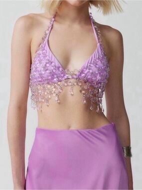 Lavender Beaded Halter Crop Top urban outfitters
